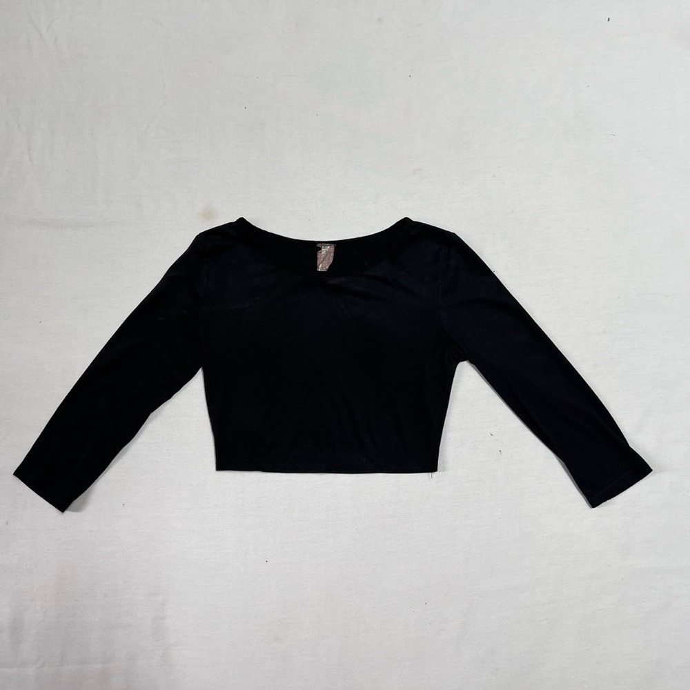 Black Suede like Long Sleeve Crop